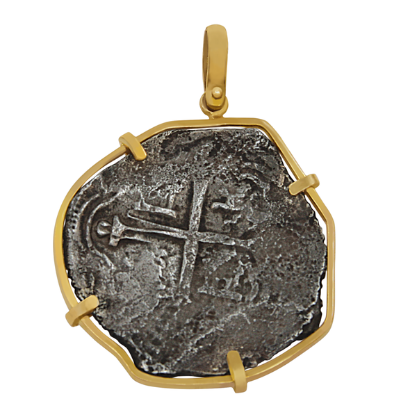 4 Reale Diego de Godoy Ship Coin set in Custom 14K Yellow Gold Bezel Pendant
