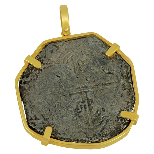 Spanish Atocha 8 Reale Phillip III Grade 1 POT "R" 14 karat yellow gold frame Pendant