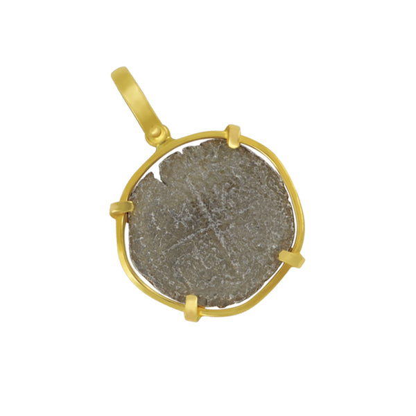 2 Reale Pot Fleet Coin set in Custom 14K Yellow Gold Bezel Pendant