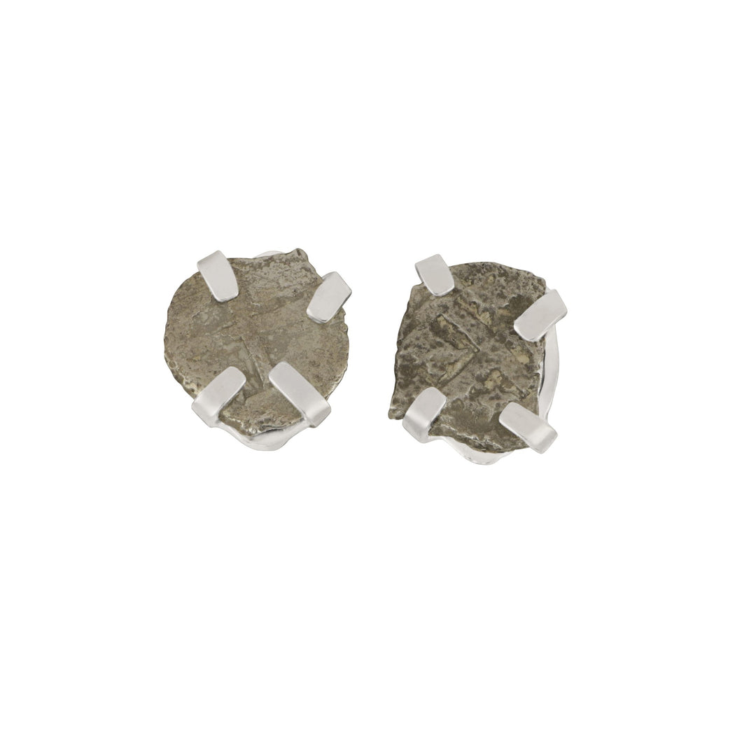 Reale 1700's Fleet Coins set in Custom Sterling Silver Bezel Earrings