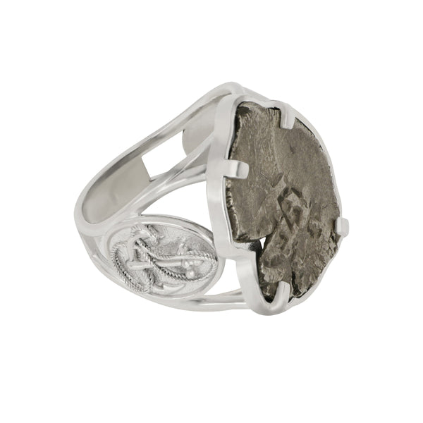 1 Reale 1700's Fleet Coin set in Custom Sterling Silver Anchor Ring, Size 9