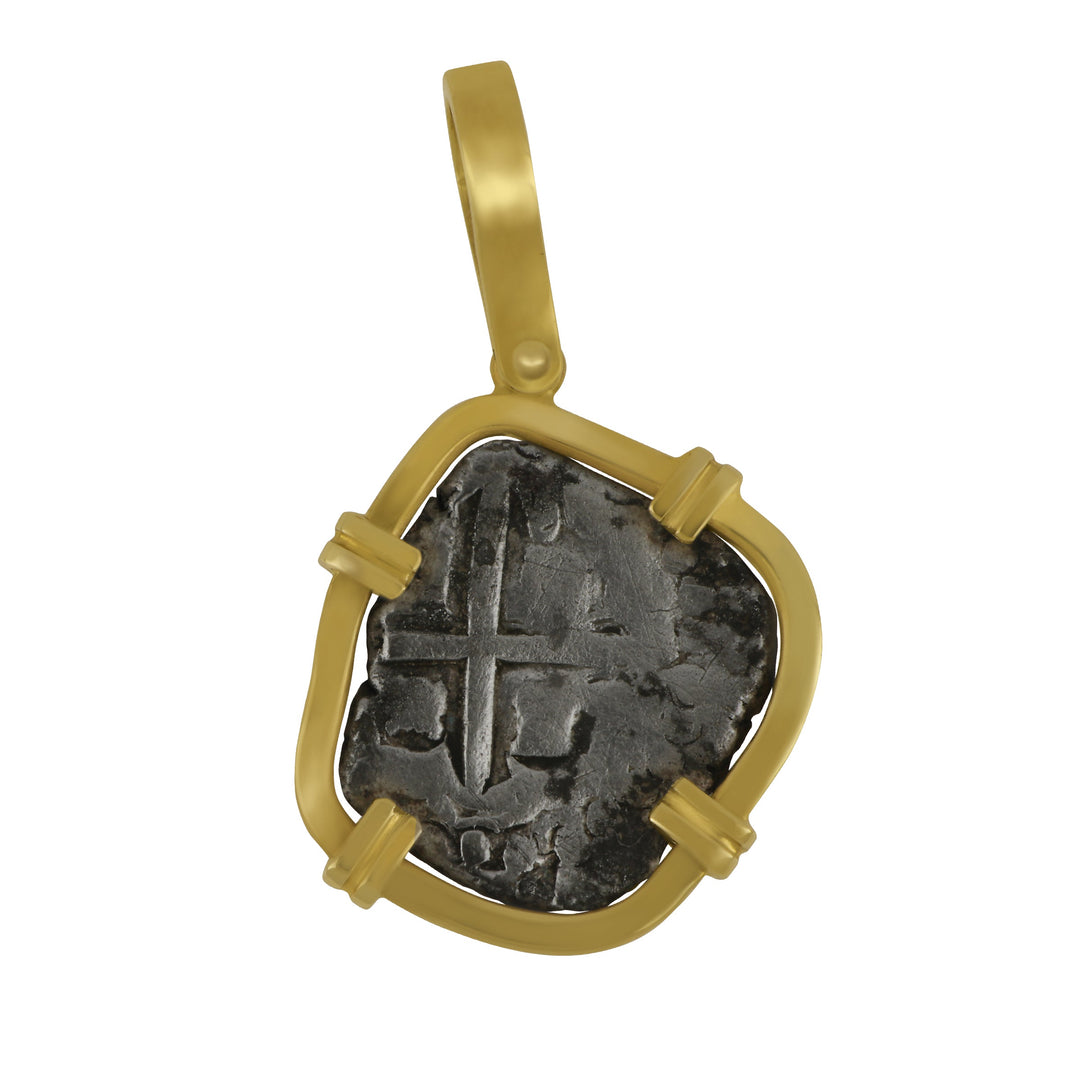 1 Reale Fleet Spanish Coin with 14 Karat Yellow Gold Bezel Pendant