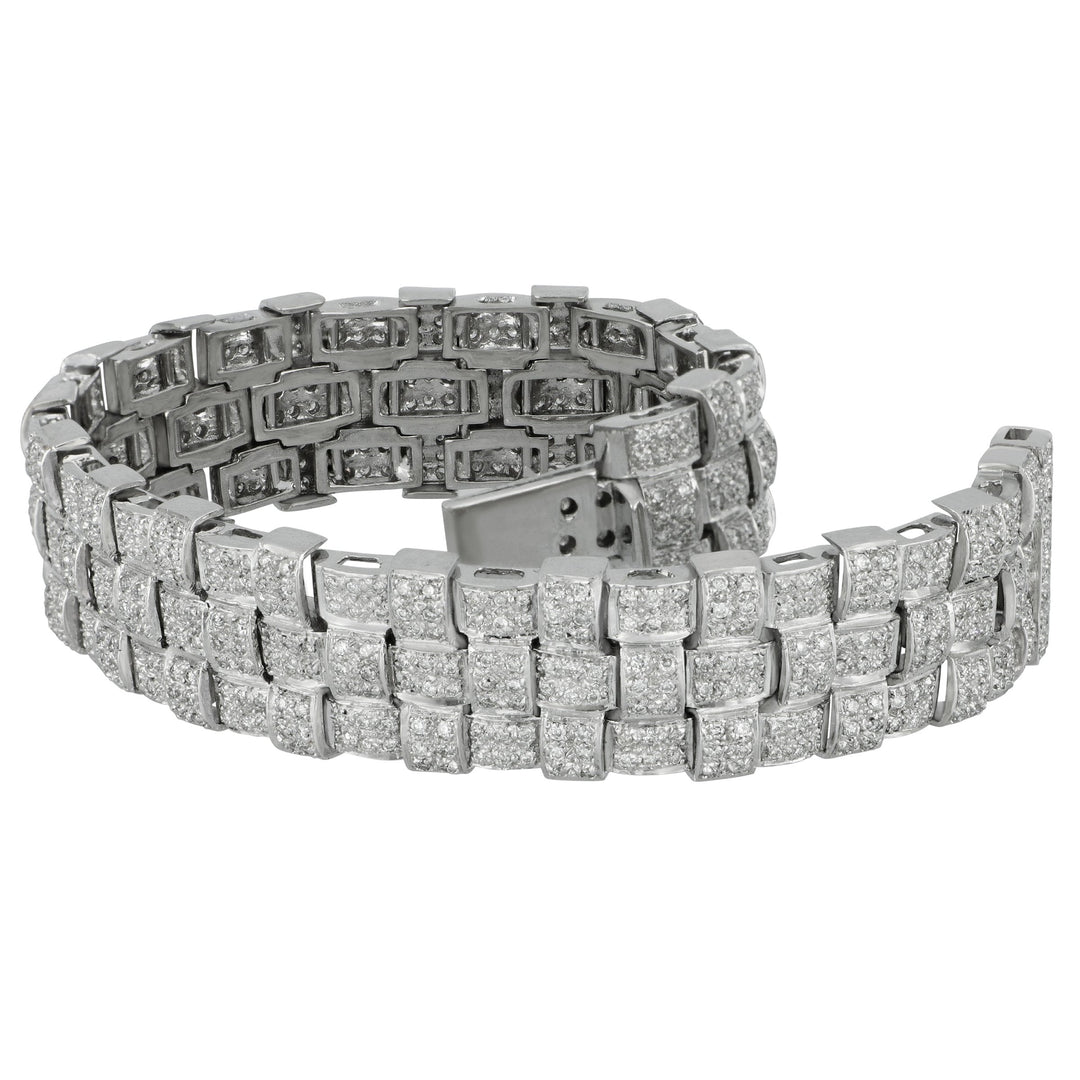 Estate 18 karat white gold Three Row Woven Link Diamond Bracelet 6.5", D=7ctw