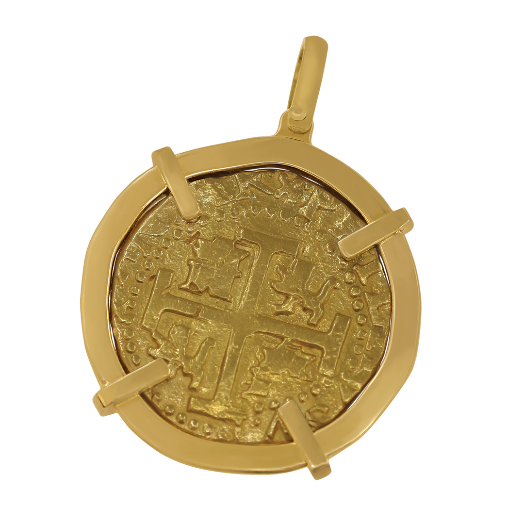 18k Yellow Gold Bezel 8-Escudo Spanish Coin Pendant From Mel Fisher