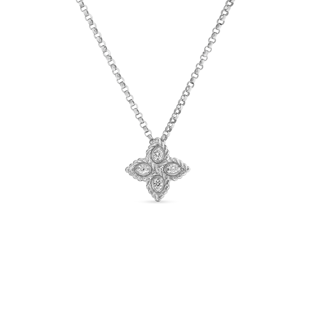 Roberto Coin 18 karat white Small Princess Flower Diamond Pendant 16-18