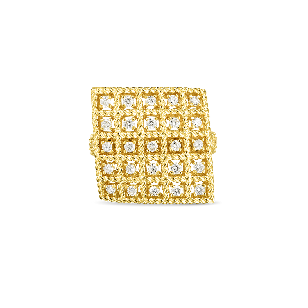 Roberto Coin 18 karat yellow gold 5x5 Large Byzantine Barocco Diamond Ring, D=0.53tw