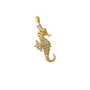 14k Yellow Gold "Sea Jewels" Diamond Medium Seahorse Pendant, 30D=.18tw