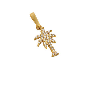 14k Yellow Gold "Sea Jewels" Small Diamond Pave Palm Tree Pendant, D=.16tw