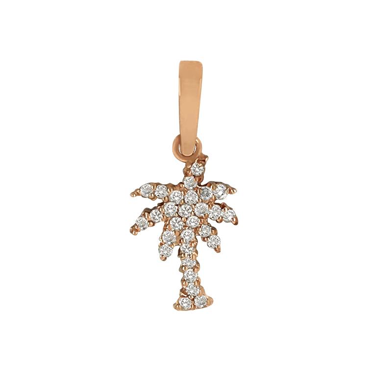 14k Rose Gold "Sea Jewels" Small Pavé Diamond Palm Tree Pendant, D=.16tw