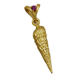 01 January "Birthshell": 14K Yellow Gold Pendant: The Auger Shell with Garnet