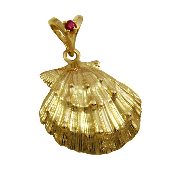 July "Birthshell" 14k Yellow Gold Pendant: The Lion’s Paw with Ruby