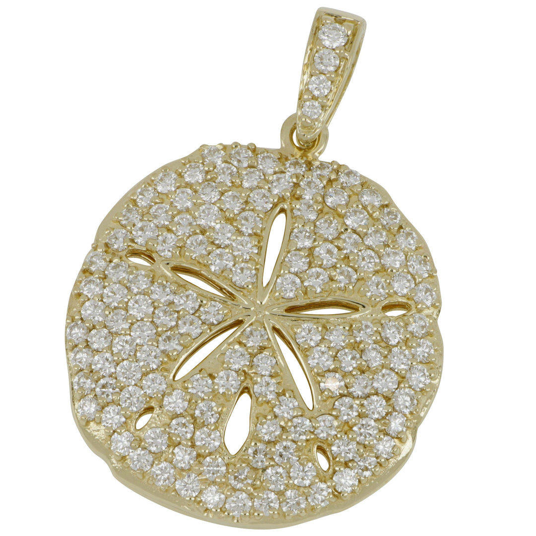 14k Yellow Gold "Sea Jewels" 27mm Pavé Diamond Sanddollar Pendant, D=2.72tw