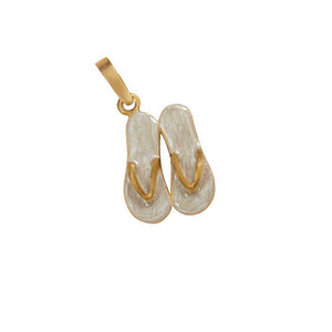 14k Yellow Gold Double "Sanibel Sandals" White Enamel Pendant