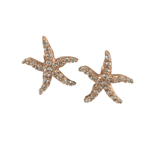 14k Rose Gold "Sea Jewels" Diamond Pavé Starfish Earrings, D=.42tw