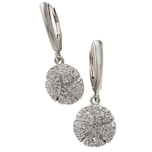 14k White Gold "Sea Jewels" Diamond Pavé Sanddollar Euro Wire Earrings, D=.76tw