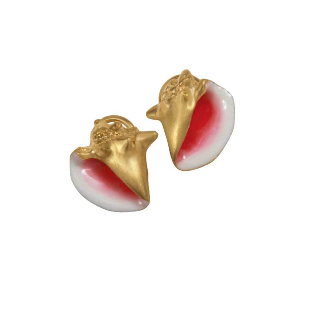 14k Yellow Gold Medium Conch Pink Enamel Earrings with Omega Back
