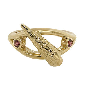 01 January "Birthshell" 14K Yellow Gold Ring: The Auger Shell with Garnets