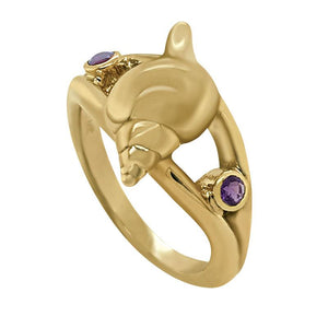 02 February "Birthshell" 14K Yellow Gold Ring:  The Tulip Shell with Amethysts