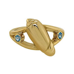 03 March "Birthshell" 14K Yellow Gold Ring:  The Olive Shell with Aquamarines