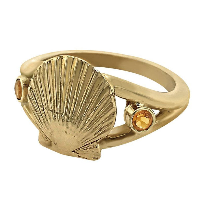 November "Birthshell" 14k Yellow Gold Ring: The Scallop Shell with Citrines