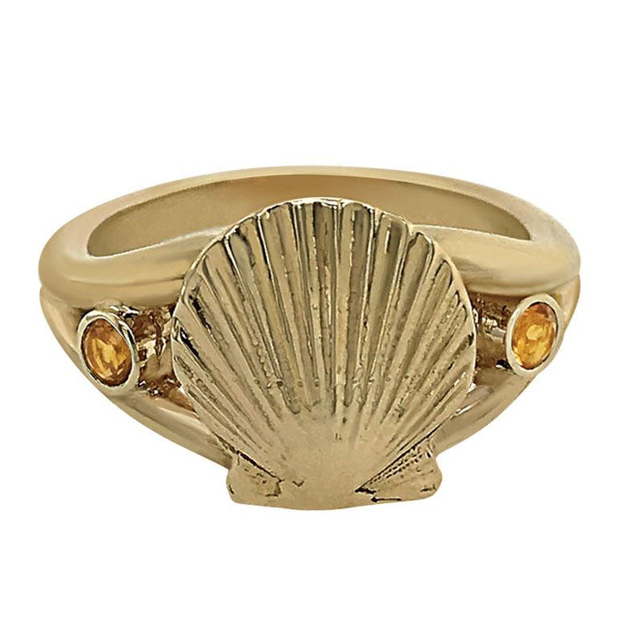 November "Birthshell" 14k Yellow Gold Ring: The Scallop Shell with Citrines