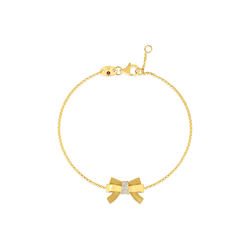 Roberto Coin 18 karat yellow gold Disney Cinderella Bow Diamond Bracelet, D=0.05tw