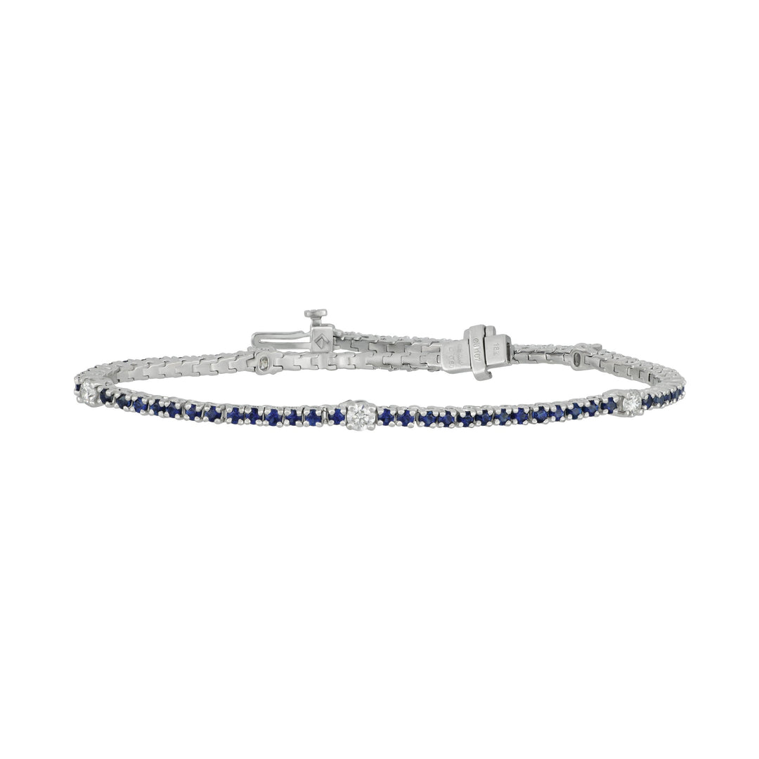 18k White Gold 4-Prong Sapphire and Diamond Signature Bracelet 7", SA=2.45tw D=0.60tw