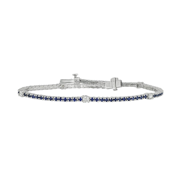 18k White Gold 4-Prong Sapphire and Diamond Signature Bracelet 7", SA=2.45tw D=0.60tw