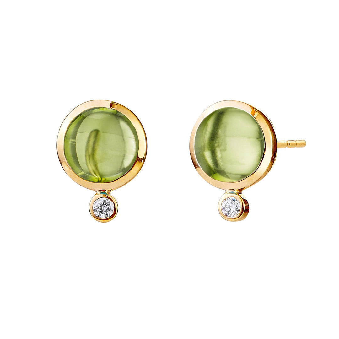 SYNA 18 Karat Yellow Gold Peridot and Diamond Earrings, Per=3ct, D=0.05tw