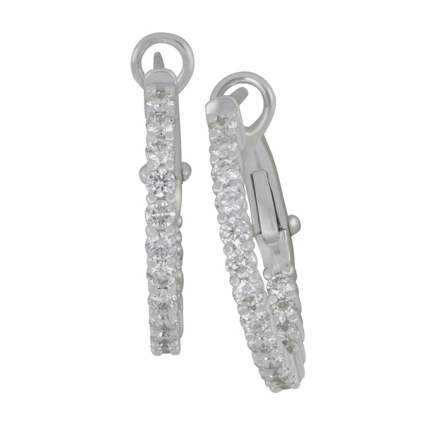 14k White Gold IN/OUT Shared Prong Diamonds 1.00TW GH/SI 0.60" Hoop Earrings with Omega Back