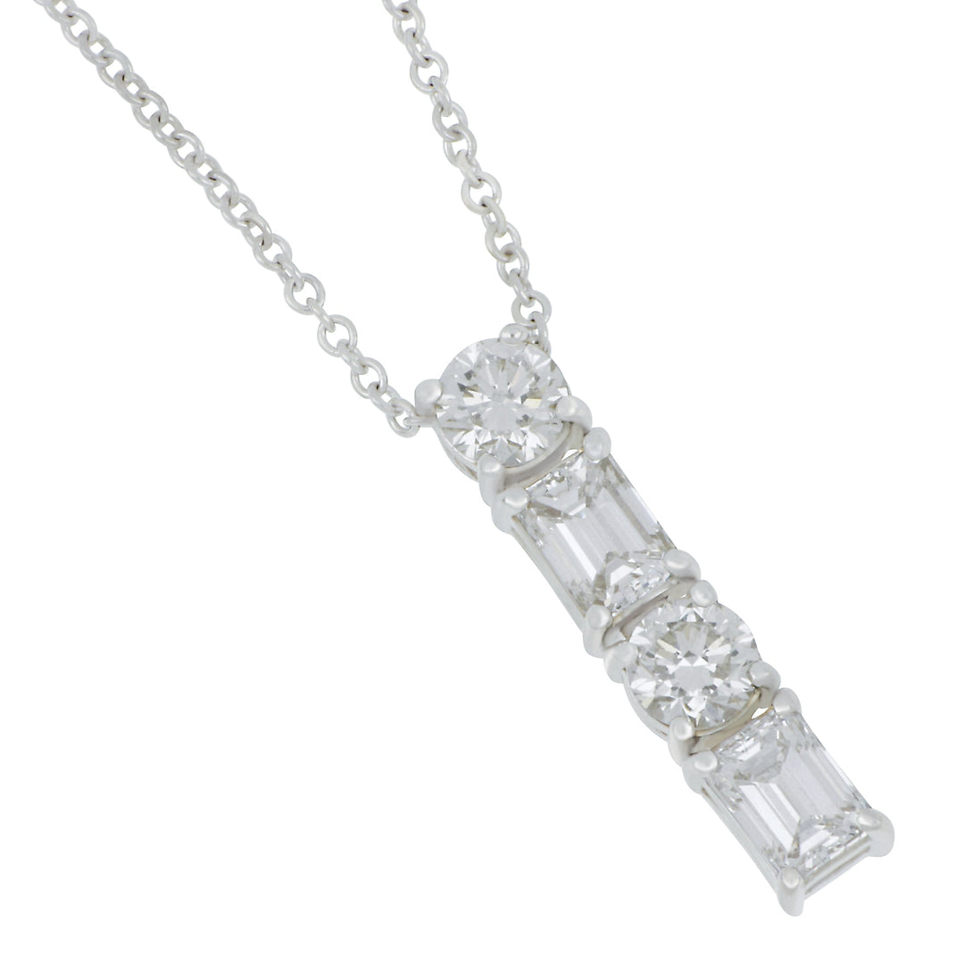 Norman Silverman 18 karat white gold alternating round and baguette 4 diamonds 1.43ctw GH/SI-VS pendant on16" chain