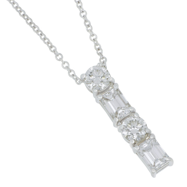 Norman Silverman 18 karat white gold alternating round and baguette 4 diamonds 1.43ctw GH/SI-VS pendant on16" chain