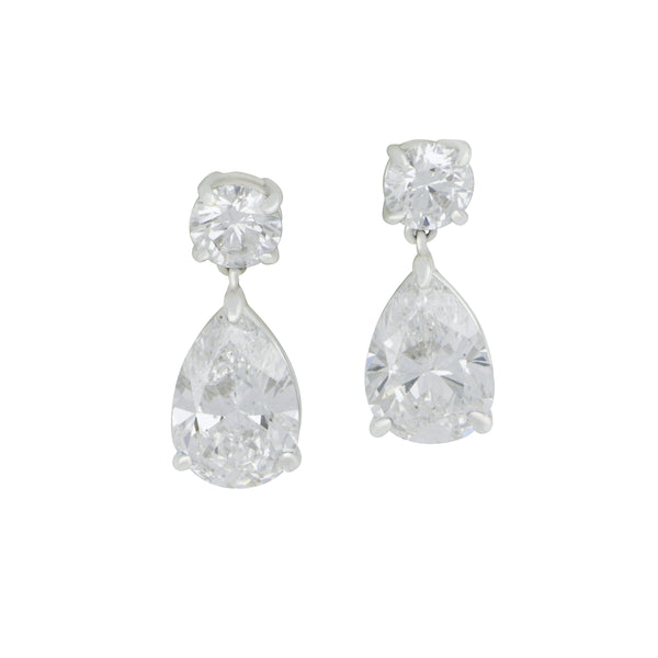Norman Silverman 18 karat white gold 2 round diamonds 0.60ctw and 2 pear shape diamonds 2.42ctw D/SI1 GIA certified drop earrings