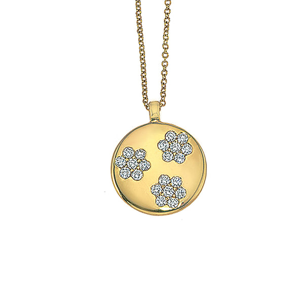 DA Gold 14 karat yellow gold Round three Diamond Flower Pendant 18", D=0.65tw