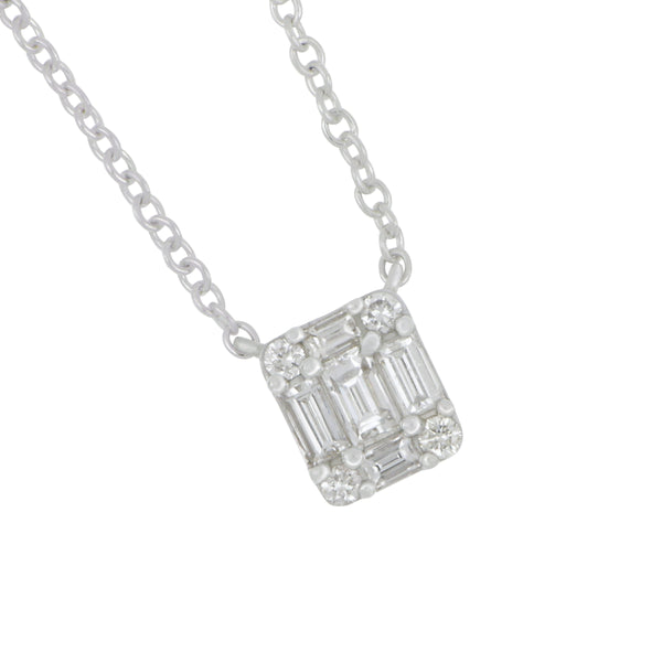 18 karat White Gold Round and Baguette Mosaic Diamond Necklace 16-18" adjustable, D=0.37tw GH/SI-VS