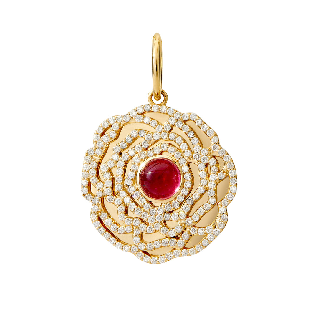 SYNA 18 Karat Yellow Gold Pink Tourmaline and Diamond Pendant, PT=1.30ct, D=1.10tw - Limited Edition