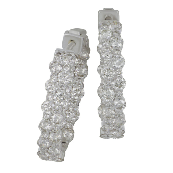 14 karat white gold 2 row IN/OUT diamonds 3.45ctw HI/SI hinged hoop earrings