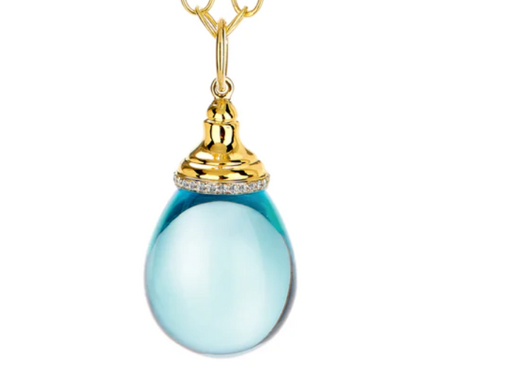 Syna 18K Yellow Gold Mogul Blue Topaz 0.14 ctw Diamond Pendant
