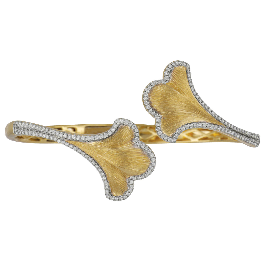 18k Yellow Gold Floral Bypass Bangle Bracelet with Diamonds D=.93TW