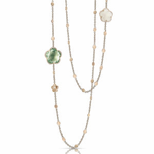 Pasquale Bruni 18 Karat Rose Gold 40" Bon Ton Prasiolite, Milky Quartz and Diamond Sautior Necklace, Dias=0.19tw