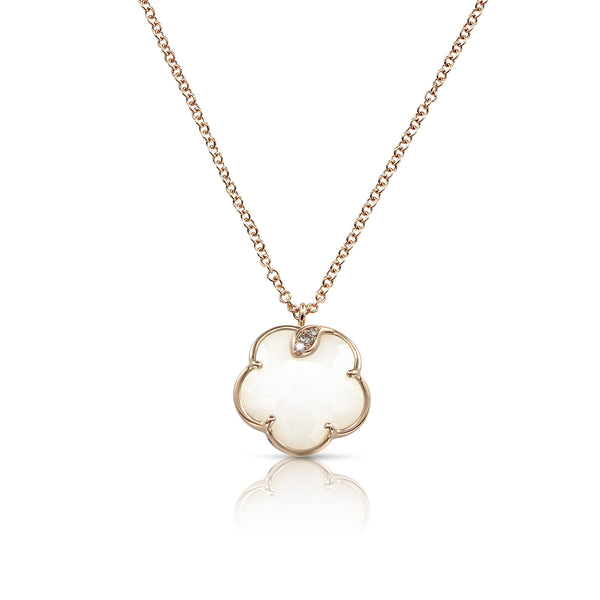 Pasquale Bruni 18 Karat Rose Gold 16" Petite Joli White Agate and Diamond Necklace, Dias=0.03tw