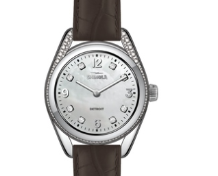 Shinola Women's Derby 31mm Watch with Mother-of-Pearl Dial & Black Strap & Diamond Accents