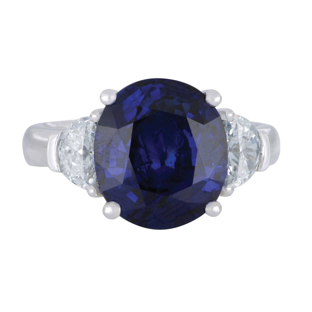 Platinum Oval Blue Sapphire Ring - 8.14 CTW & Diamond - 0.86 CTW