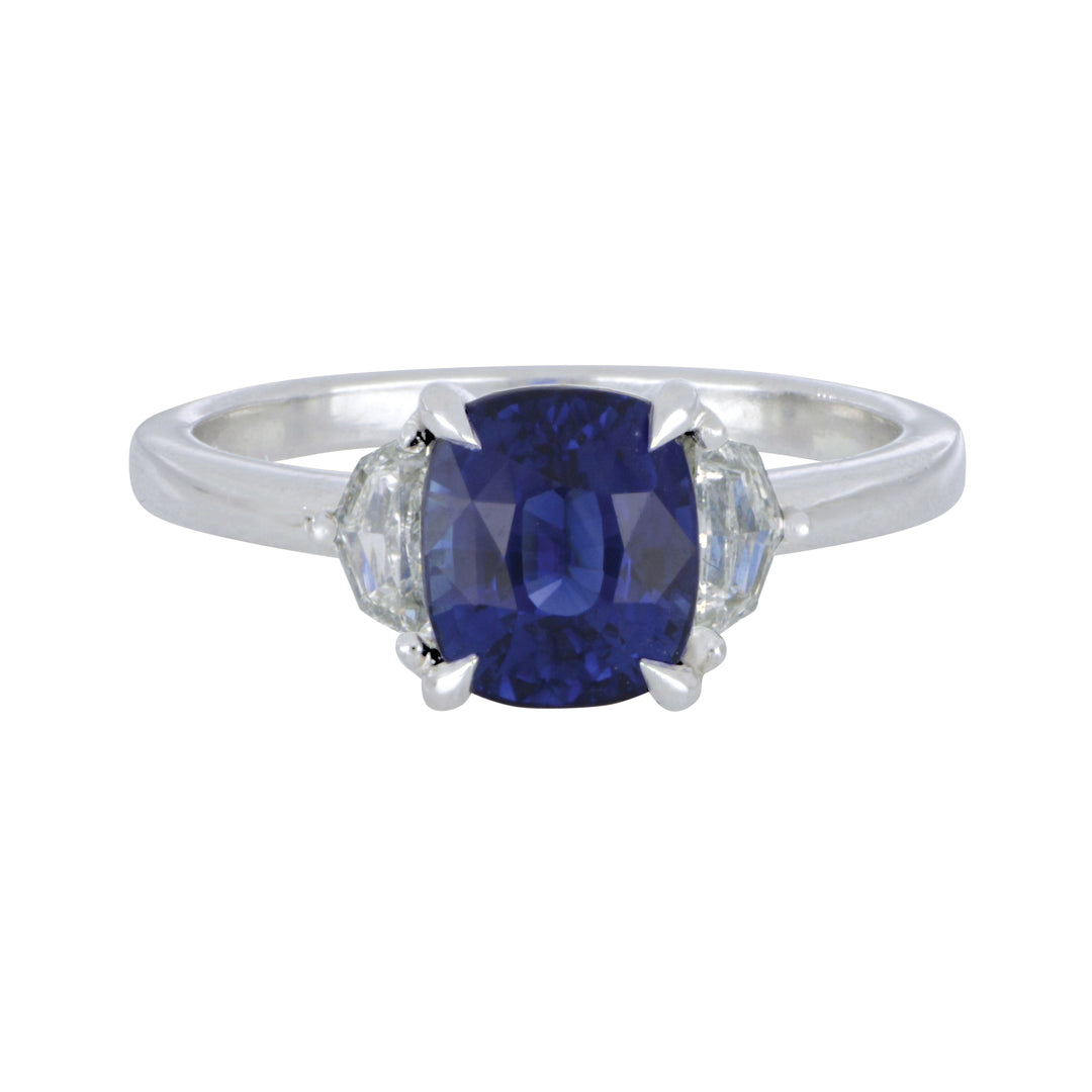 Platinum Cushion Blue Sapphire Ring - 2.34 CTW & Diamond - 0.34 CTW