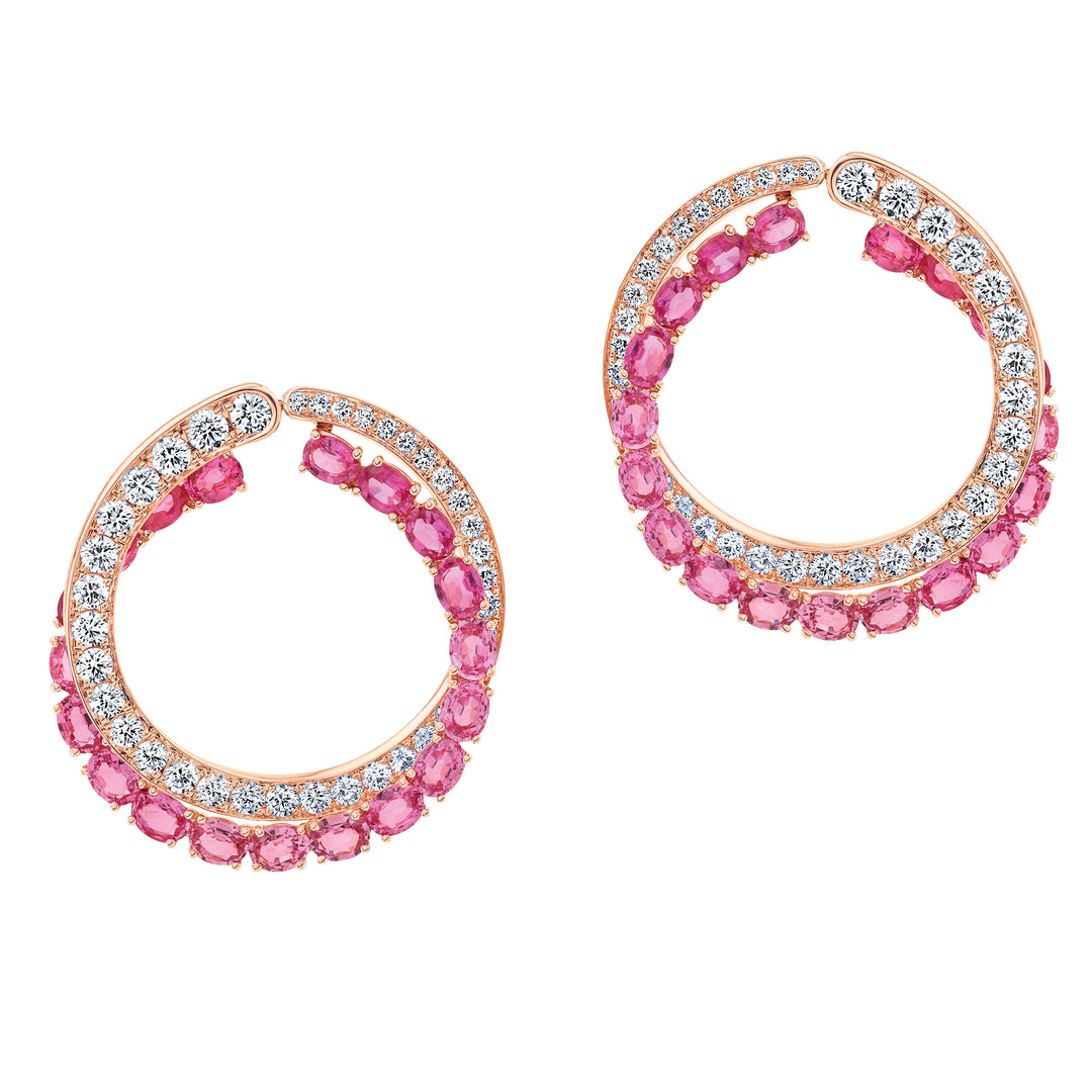 Robert Procop Pink Sapphire Graduation American Glamour Hoop Earrings 7.02 ct tw Oval & Round Pink Sapphires