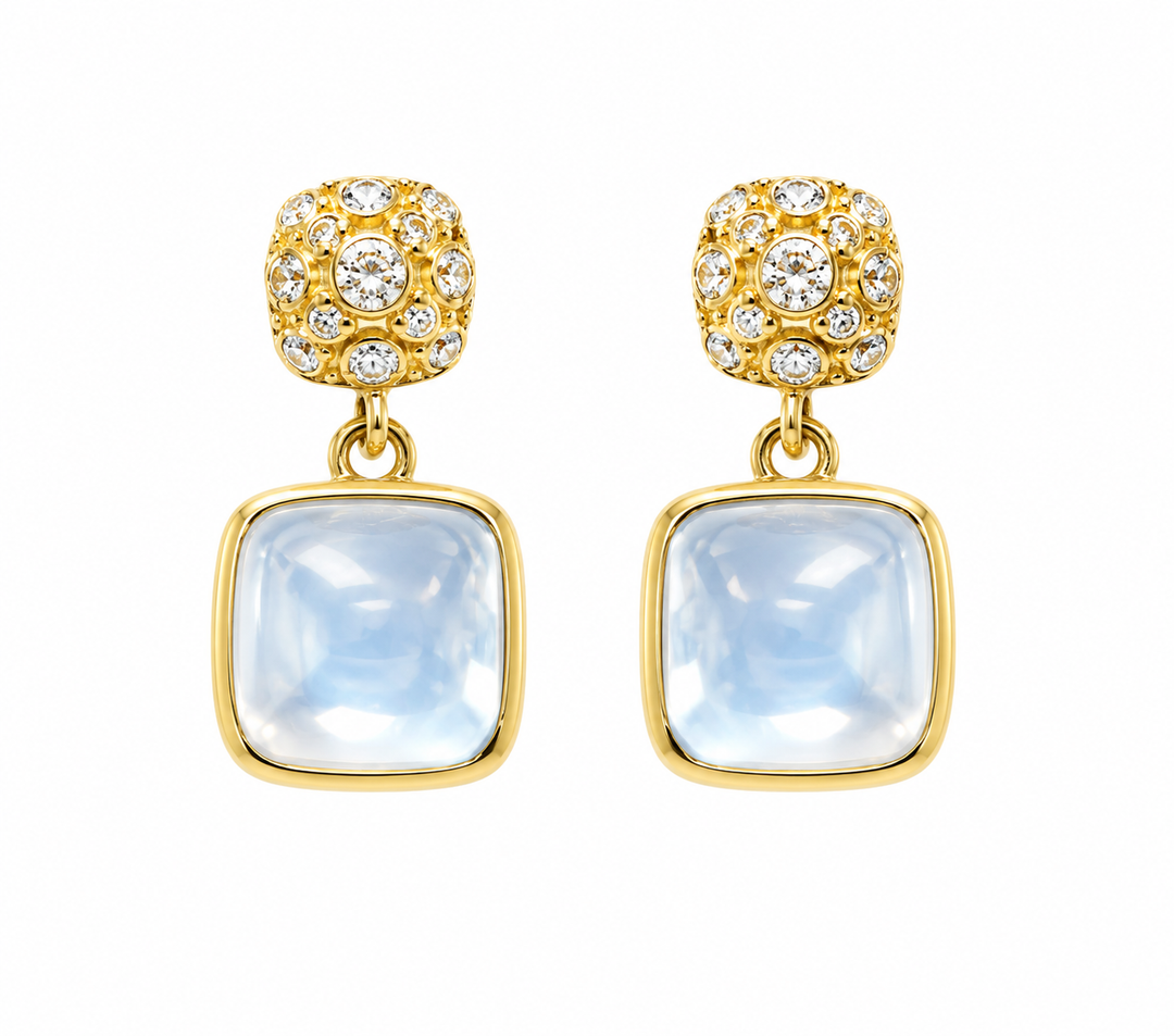 Syna 18K Yellow Gold Moon Quartz 0.30 ctw Diamond Dangle Earrings