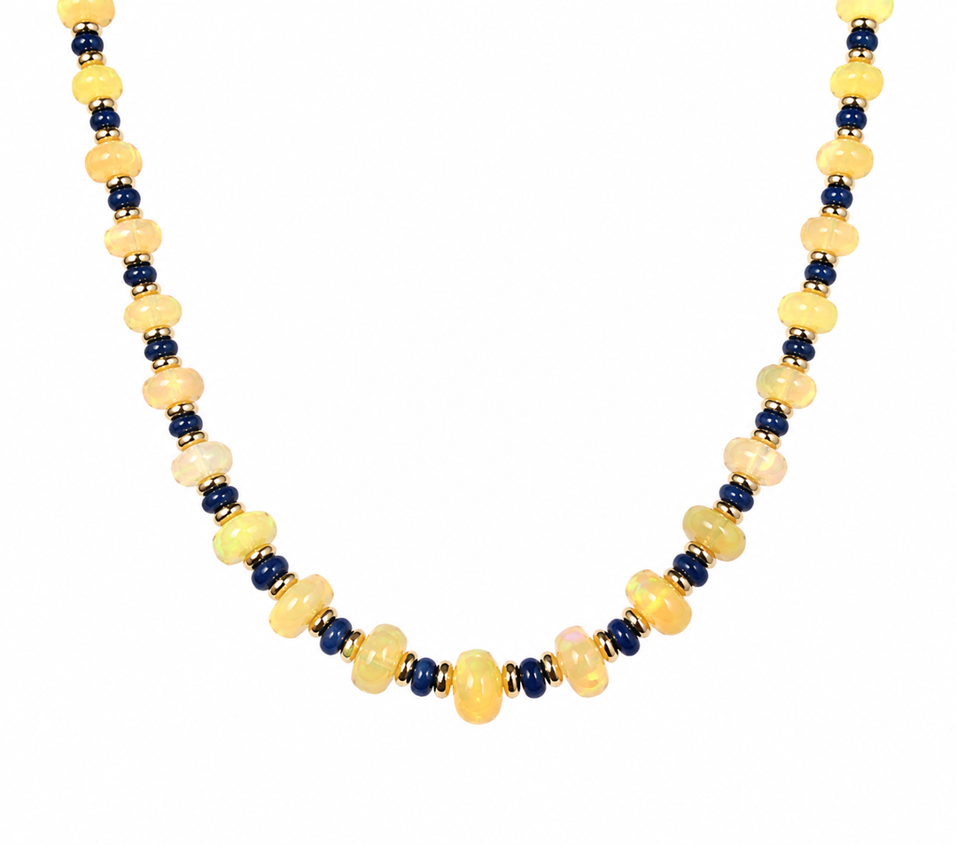 Syna 18K Yellow Gold Opal & Blue Sapphire Necklace, 18"