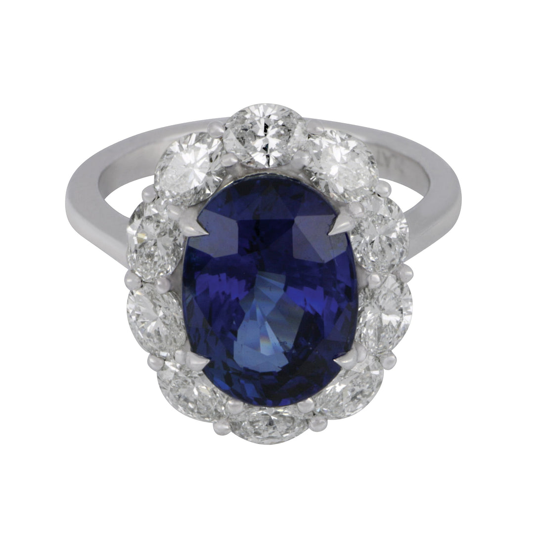Platinum Oval Sapphire Ring (SAPPH=6.14CT 10- OVAL D=1.84TW GH/SI) Size 6