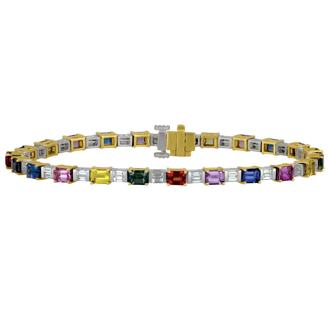 18k White Gold Sapphire Bracelet 7" (MULTI EC SAPH=5.86TW ECDIA=0.98TW GH/SI LINE)