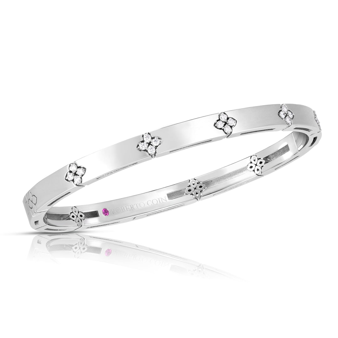 Roberto Coin 18k White Gold Slim Love In Verona Diamond Bangle Size 48x58 (D=.15)